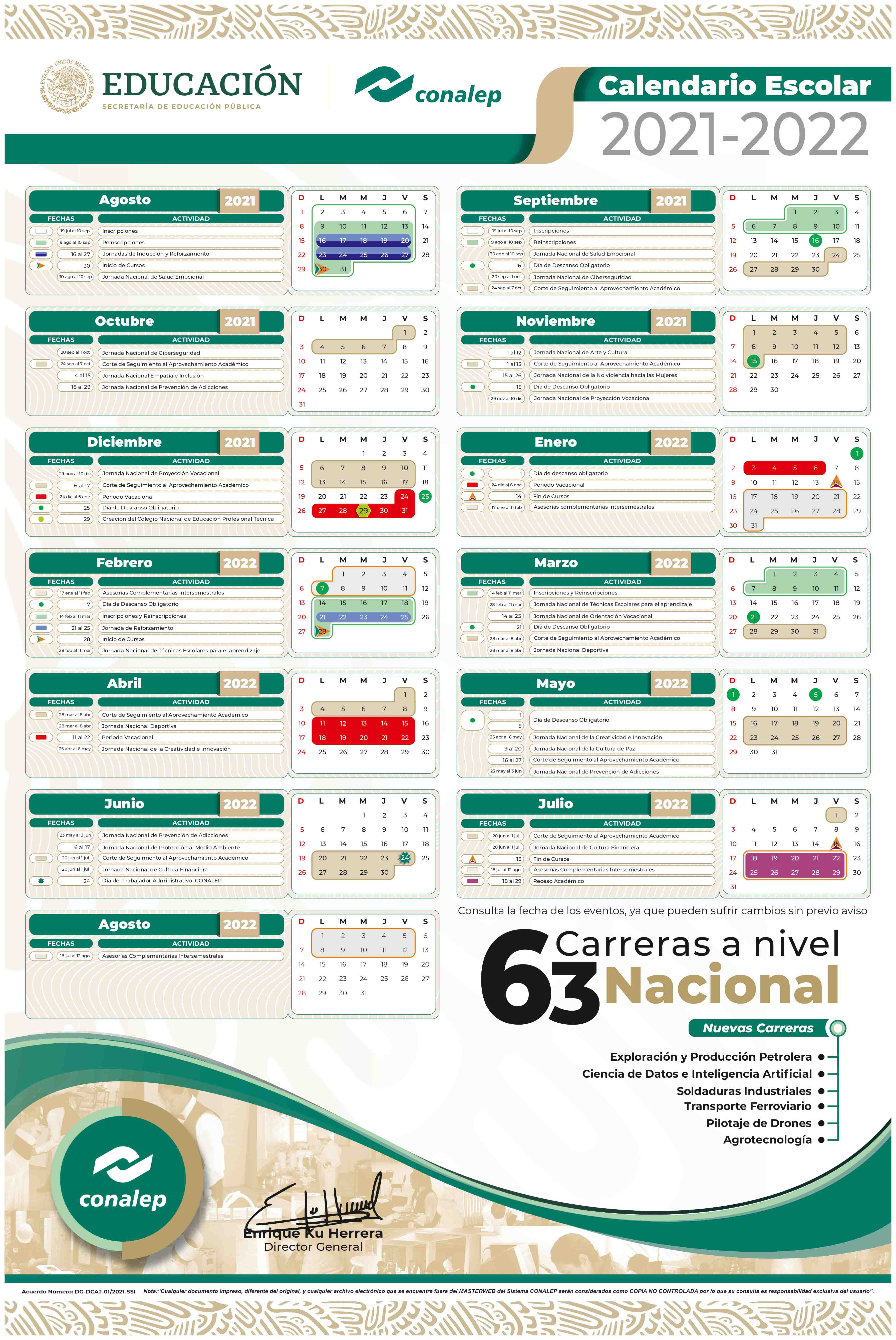 Calendario Escolar CONALEP CDMXARAGÓN