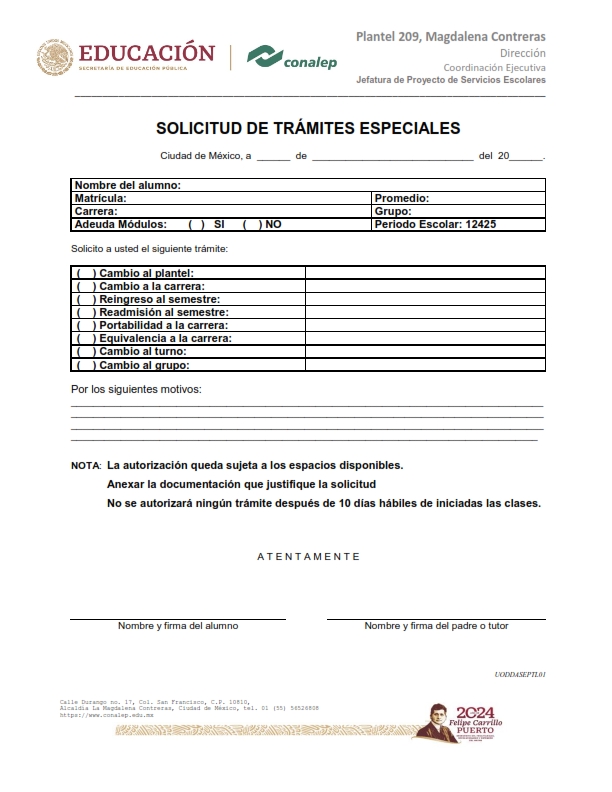 tramites especiales