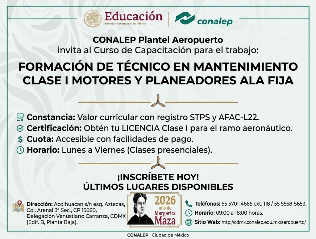 Formación de Técnico en Mantenimiento Clase I Motores y Planeadores Ala Fija