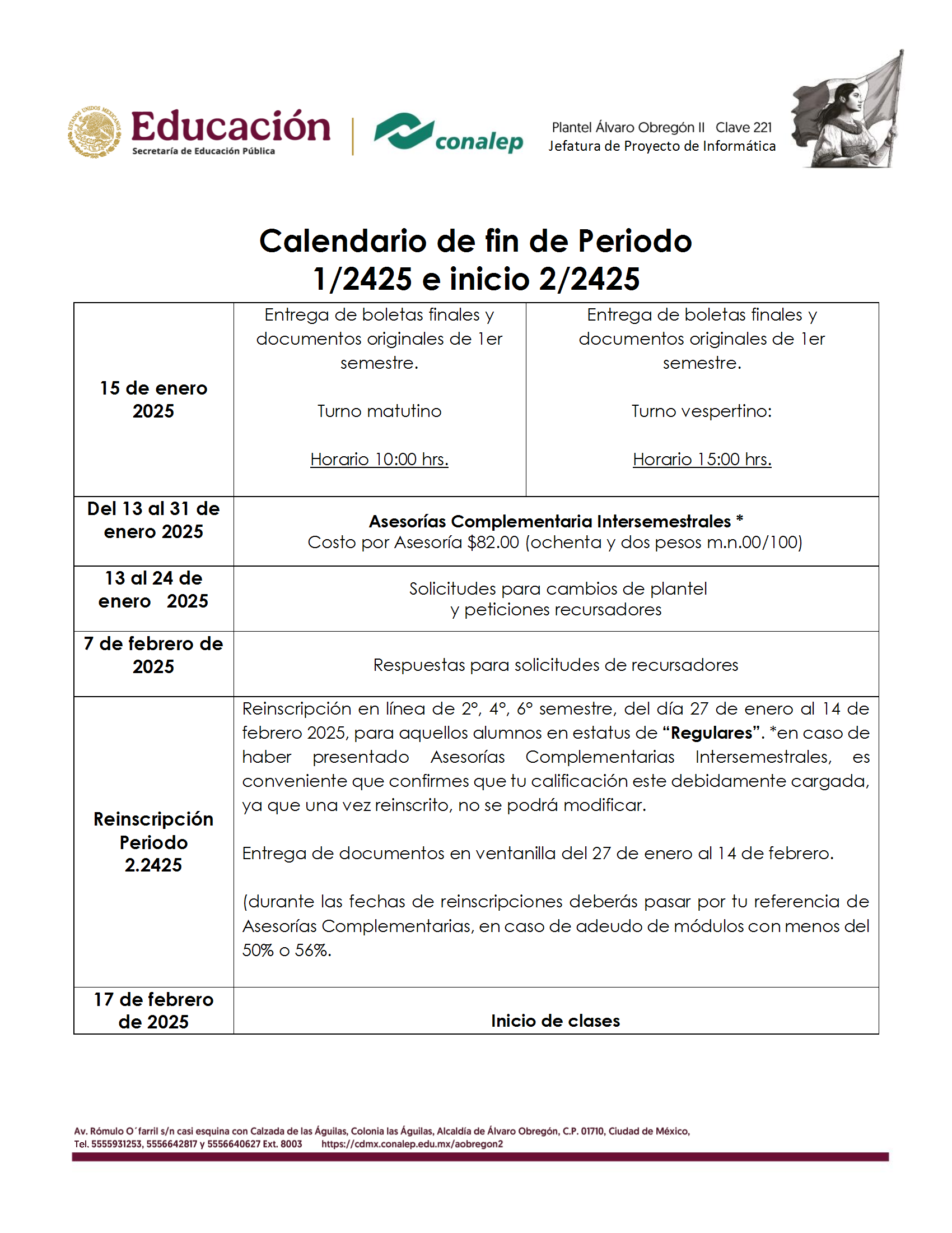 Aviso a la comunidad CONALEP